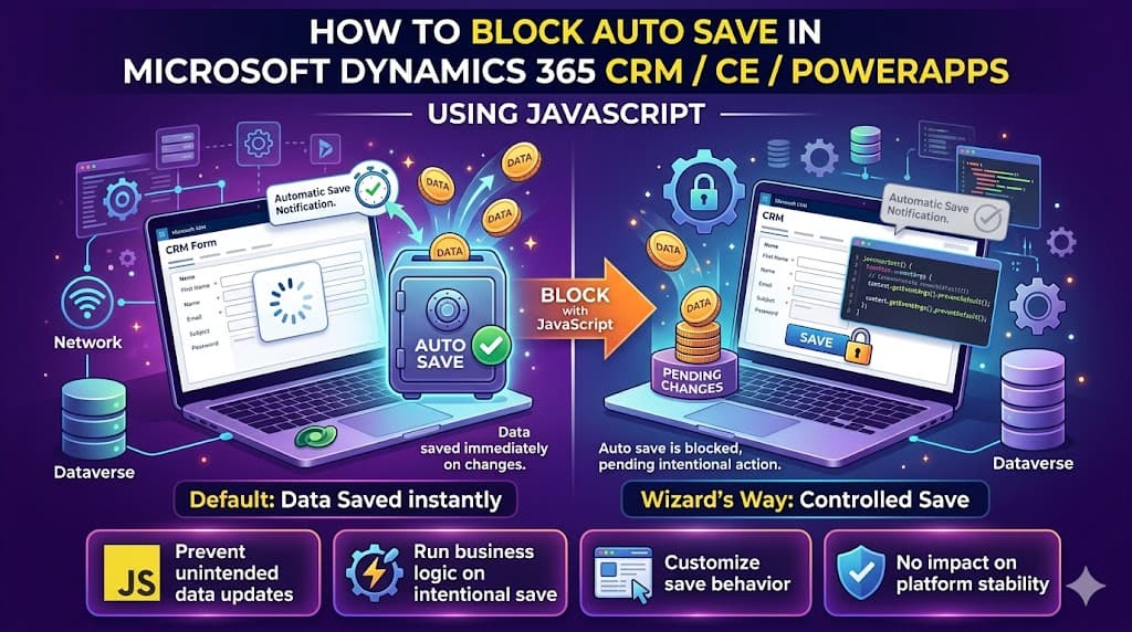 How to Block Auto Save in Microsoft Dynamics 365 CRM / Dynamics CE / PowerApps Using JavaScript